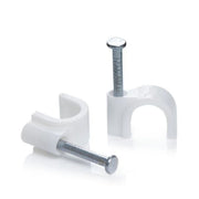 Set of 100 Cable Clips with Nail, 14mm, Wall Mount, White