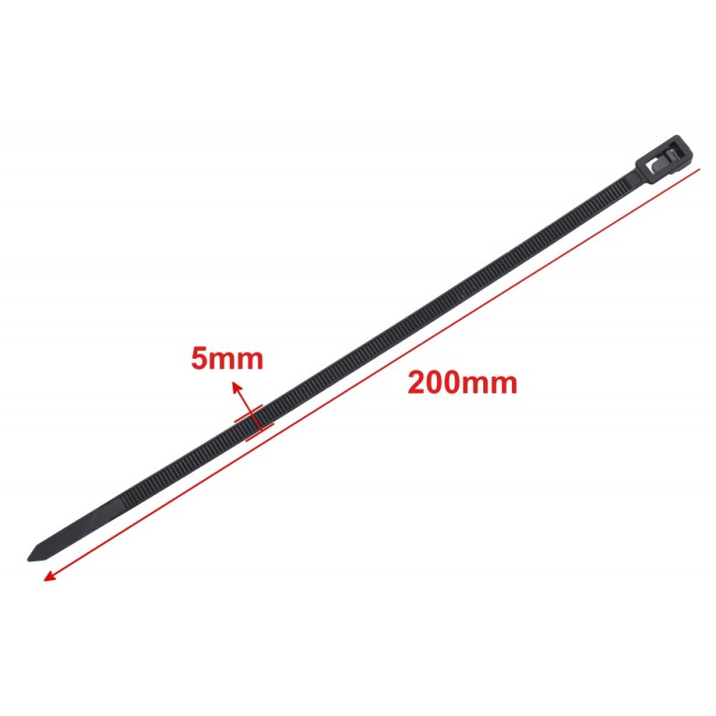 Set of 100x Reusable Plastic Cable Ties, 5x150mm, Black