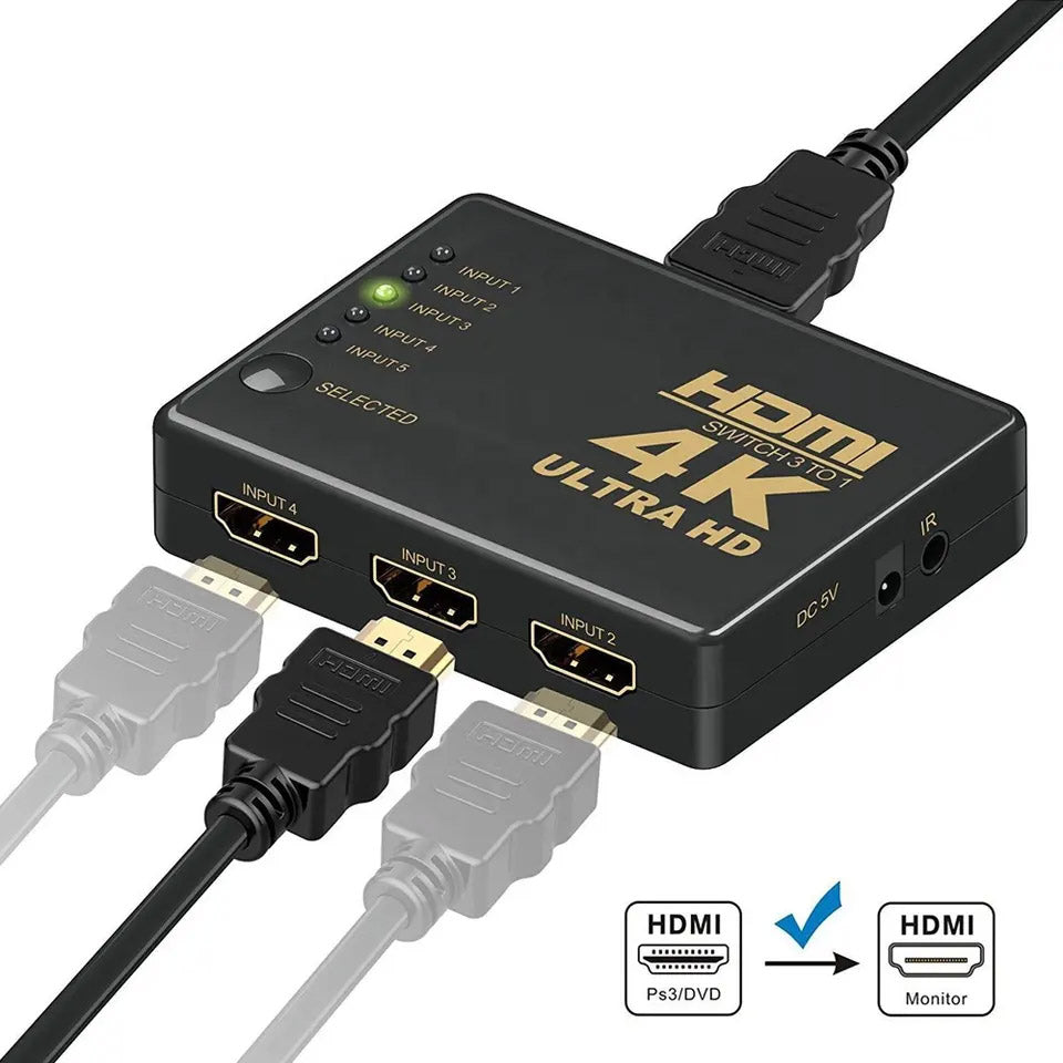 HDMI Switch, 4K Ultra HD, 5 in 1, Remote Control, ElectroAZ
