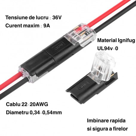2-Pin Quick Connect Wire Splice Connector 22-20 AWG