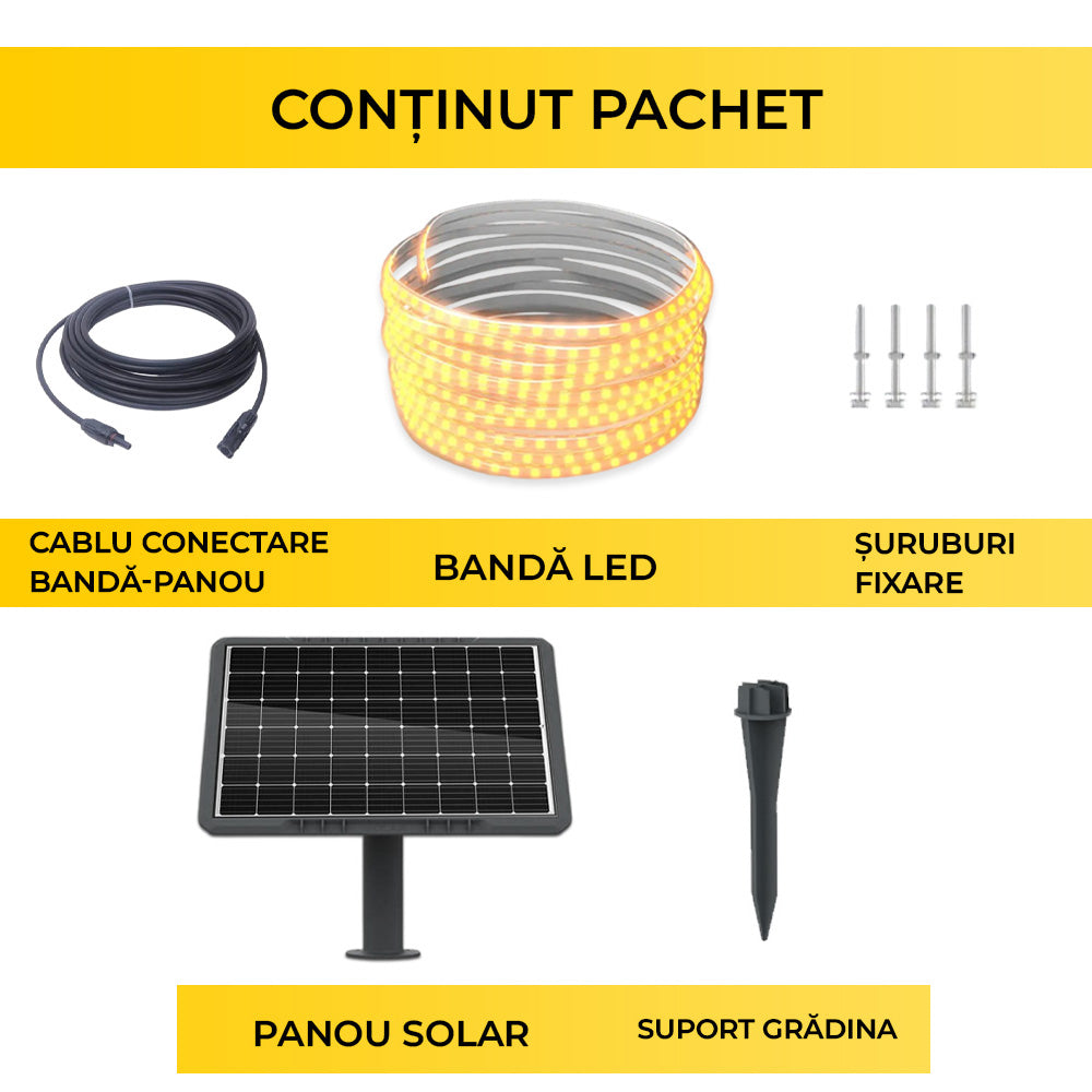 Warm White LED Strip Kit, 20 Meters, Monocrystalline Solar Panel, 200W, IP65, ClassLights