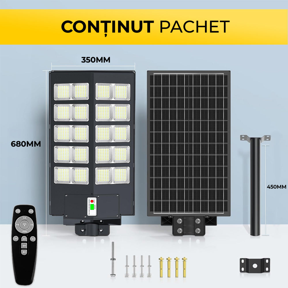 1000W Solar Lamp with Monocrystalline Solar Panel, 800 LEDs, Rod + Remote Control, ClassLights
