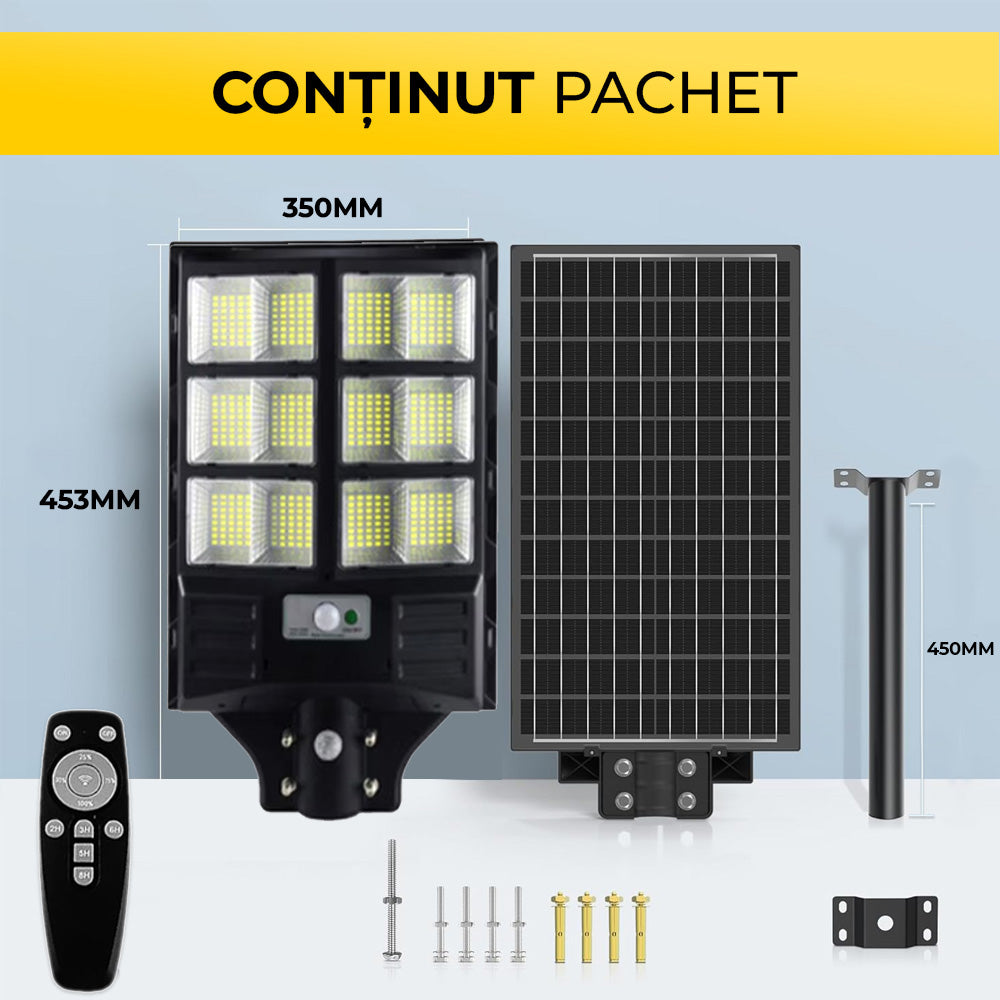 600W Solar Lamp with Monocrystalline Solar Panel, 480 LEDs, Pole + Remote Control, ClassLights