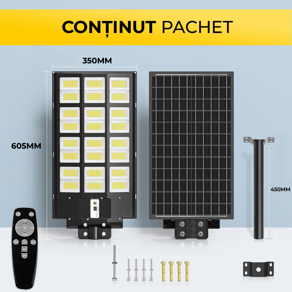 800W Solar Lamp with Monocrystalline Solar Panel, 640 LEDs, Pole + Remote Control, ClassLights