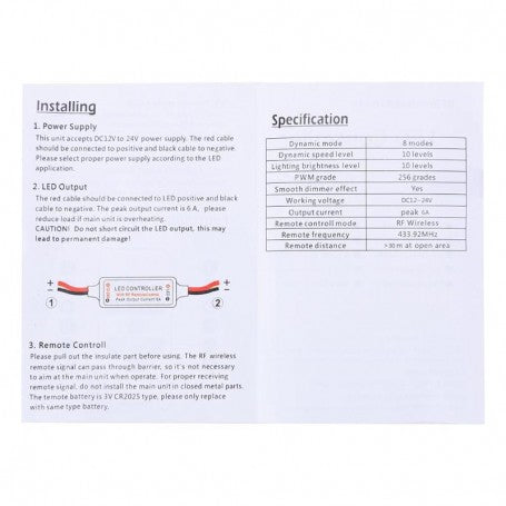 RF Wireless Single Color LED Strip Controller