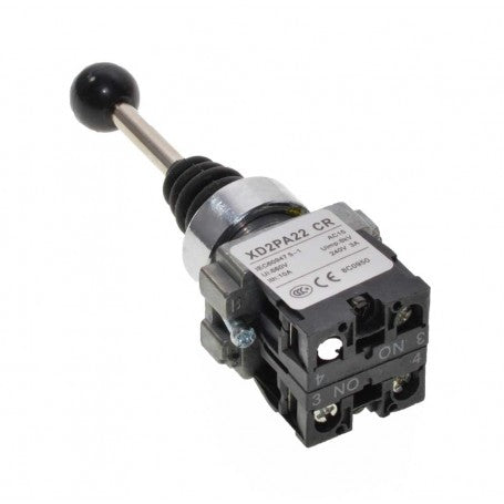 2-Position Joystick Controller with Spring Return, 22mm Mounting Diameter, Metal, 3A