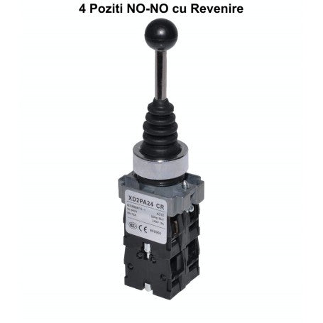 4-Position Lever Controller with Return, Joystick Type, 22mm Mounting Diameter, Metallic, 3A