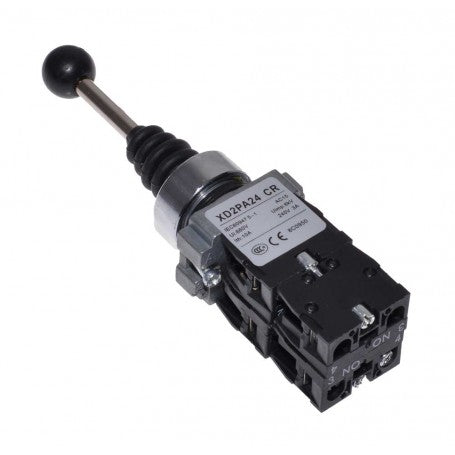 4-Position Lever Controller with Return, Joystick Type, 22mm Mounting Diameter, Metallic, 3A