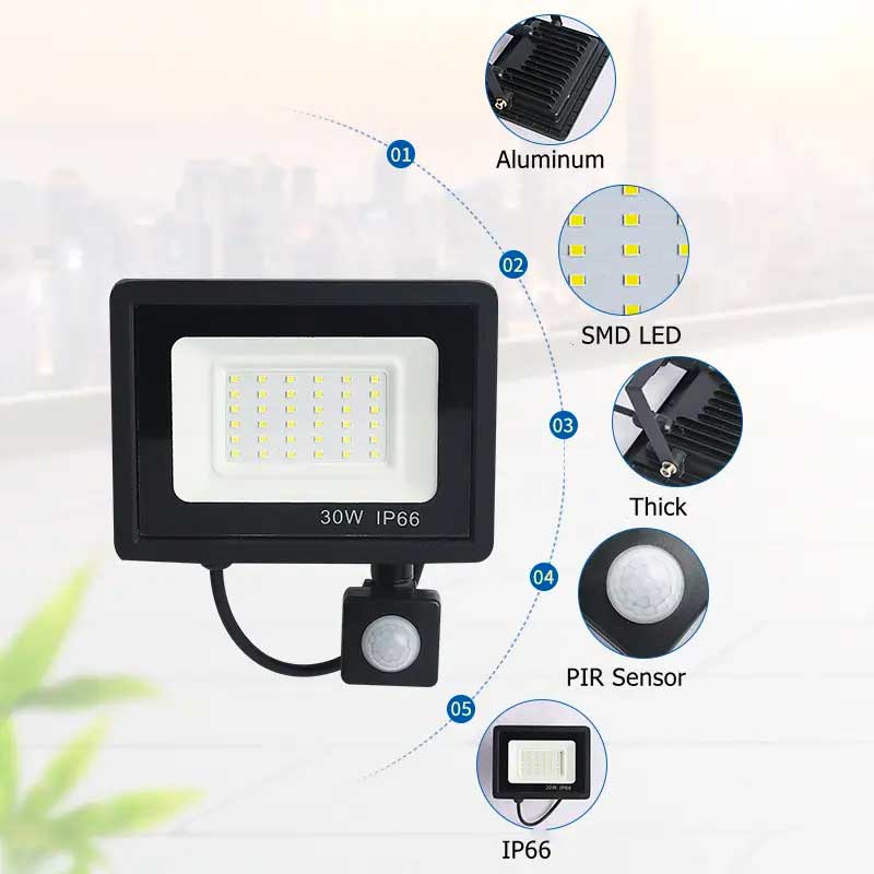 LED Floodlight with Sensor IP66, 220V Power 50W, ElectroAZ