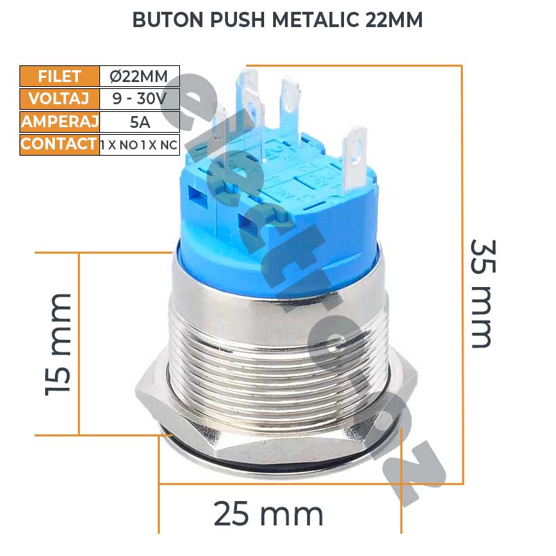 22mm Latching Push Button, 12-24V, Red LED, Socket Included, ElectroAZ
