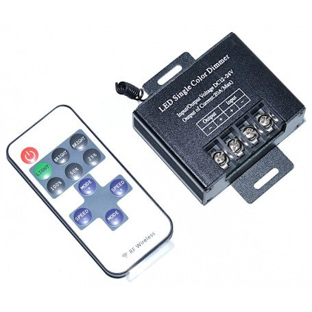 Dimmer banda LED monocrom RF wireless 20A DC12-24V cu telecomanda, carcasa metalica si borne surub