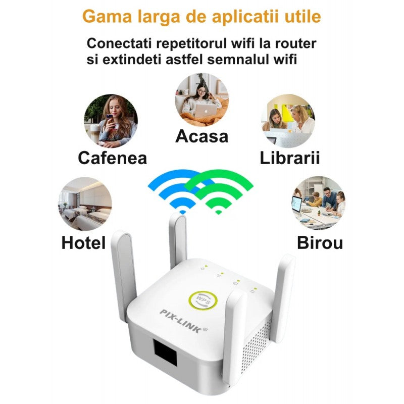 Wireless N Extender 4 Antennas 300Mbps, Dynamic Pix-Link WPS / WR24Q