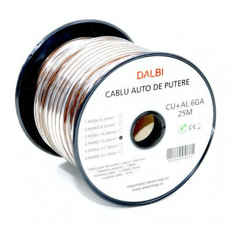 Red CU+AL Car Power Cable 6GA 7.8mm, 25m/Roll