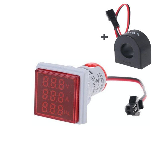 3-in-1 Digital LED Indicator: Voltmeter, Ammeter, Frequency, Red