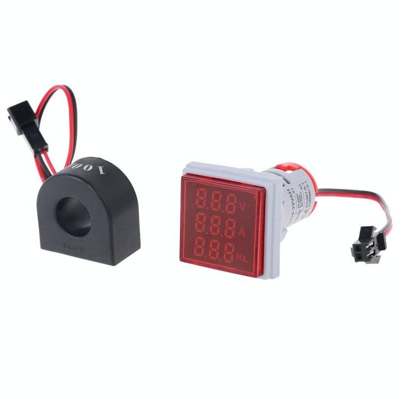 3-in-1 Digital LED Indicator: Voltmeter, Ammeter, Frequency, Red