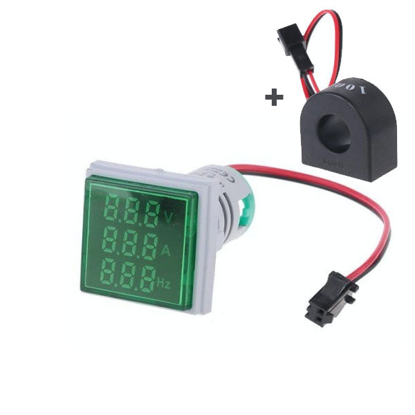 3-in-1 Digital LED Indicator: Voltmeter, Ammeter, Frequency, Green