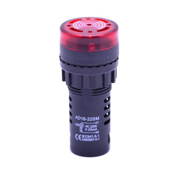 Indicator Light with Alarm, Audible Buzzer, LED, 220V, 20 mA, Red