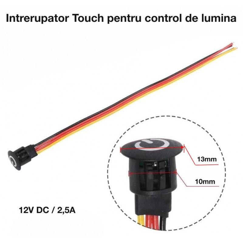 Touch Switch, 13mm Sensor, Dimmable 12V-2.5A / HST06 - BLACK