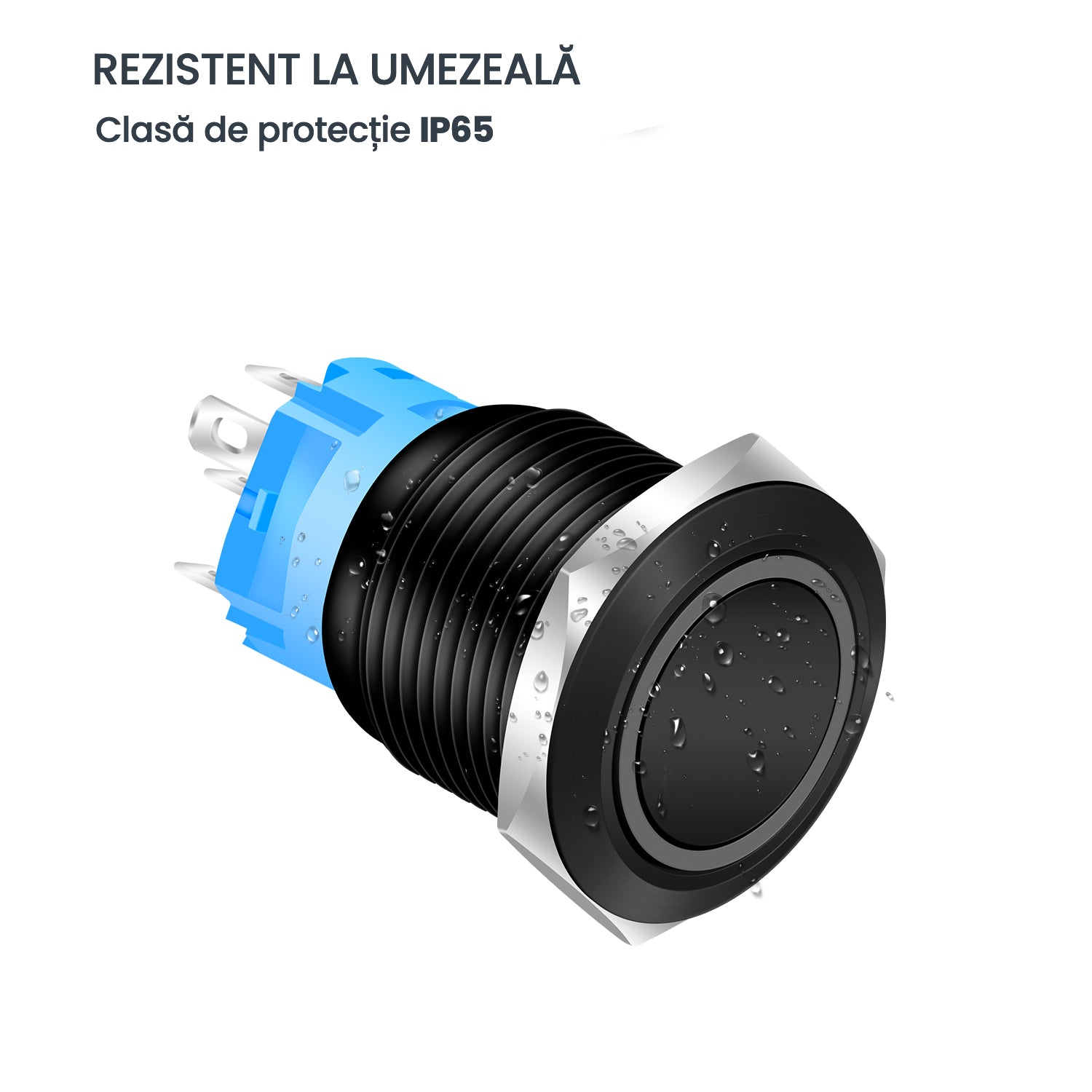 19mm Black Push Button with Return and Blue LED, ElectroAZ