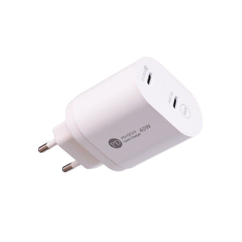 iPhone/Samsung Fast-Charge 40W Charger, 2x Type-C, 20W+20W, 220V Power Adapter