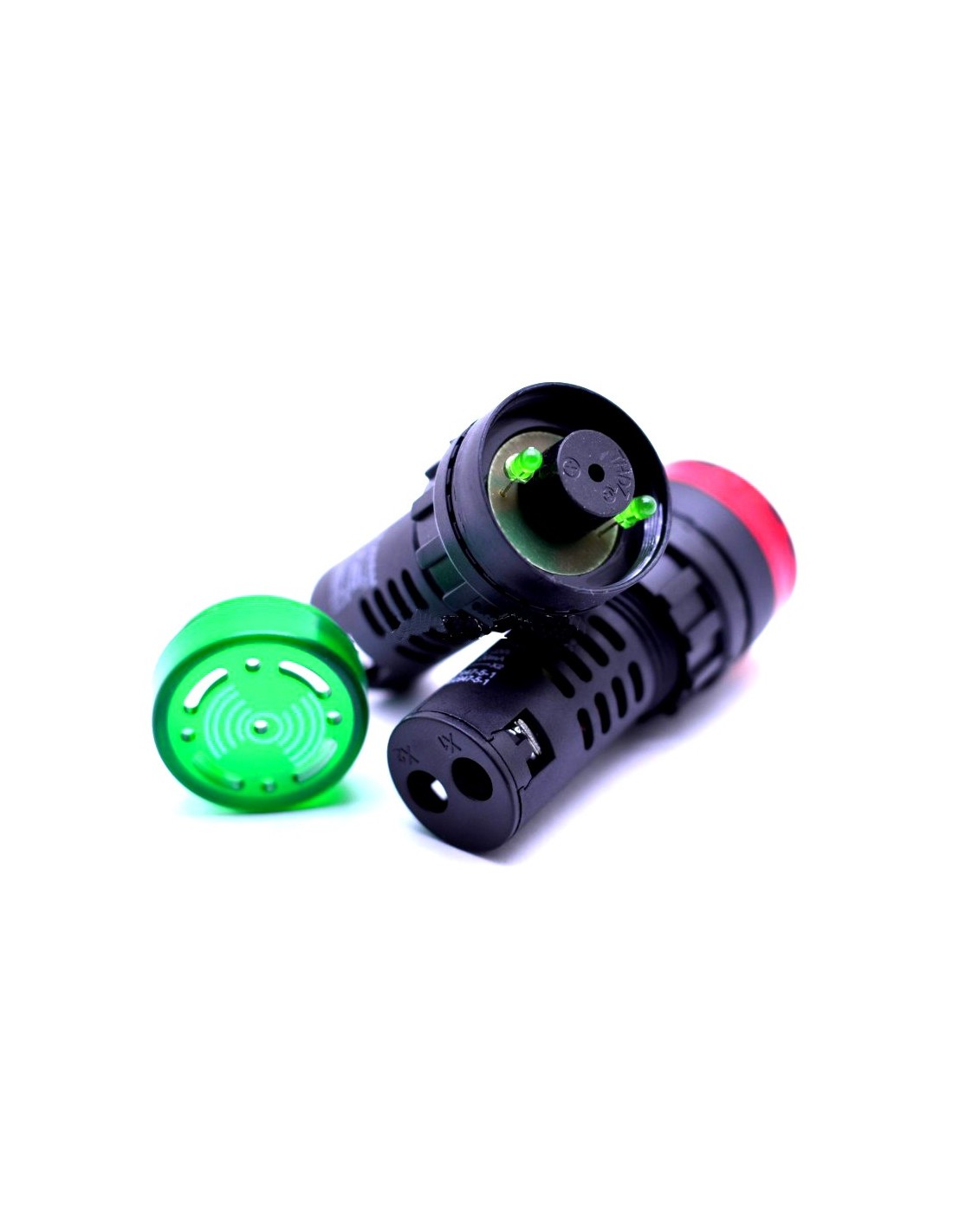 Indicator Light with Alarm, Audible Buzzer, LED, 220V, 20 mA, Green