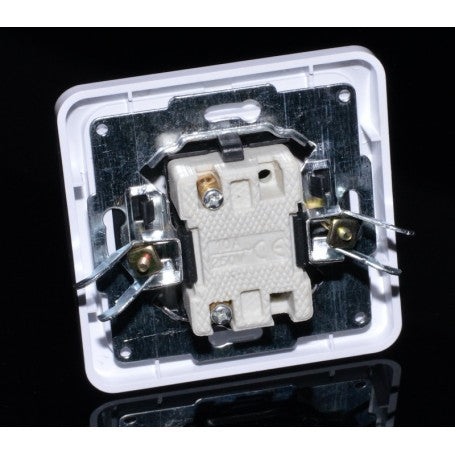Intrerupator ON/OFF ceramic, vedere spate cu placa metalica si terminale cu surub din alama