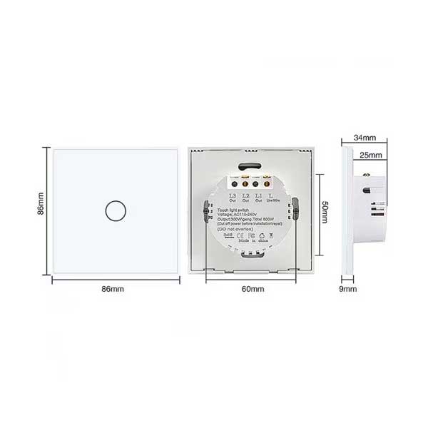 Classlights White Double Touch Switch, Tempered Glass, LED