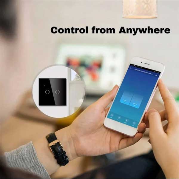 Smart Double Touch Switch, Black, WiFi, Tempered Glass, Classlights, 10A, Voice Control, Smart Life / Tuya, LED