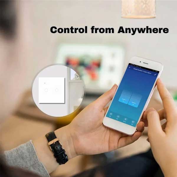 Smart Double Touch Switch, White, WiFi, Tempered Glass, Classlights, 10A, Voice Control, Smart Life / Tuya, LED