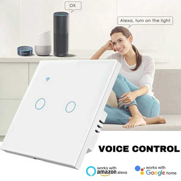 Smart Double Touch Switch, White, WiFi, Tempered Glass, Classlights, 10A, Voice Control, Smart Life / Tuya, LED