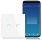 Smart Double Touch Switch, White, WiFi, Tempered Glass, Classlights, 10A, Voice Control, Smart Life / Tuya, LED