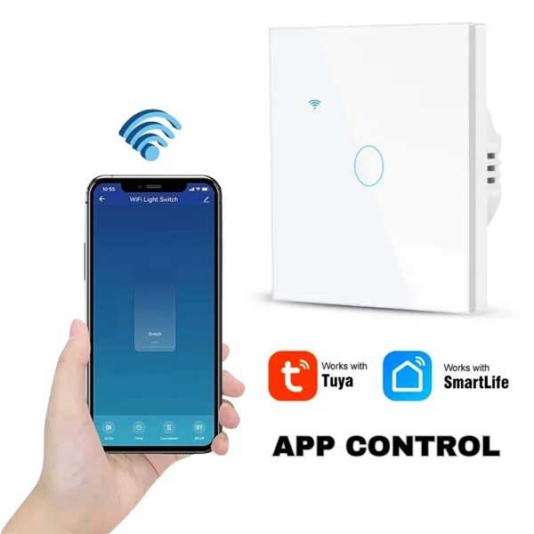 Smart touch switch, white, WiFi, Tempered glass, Classlights, 10A, Voice control, Smart Life / Tuya, LED