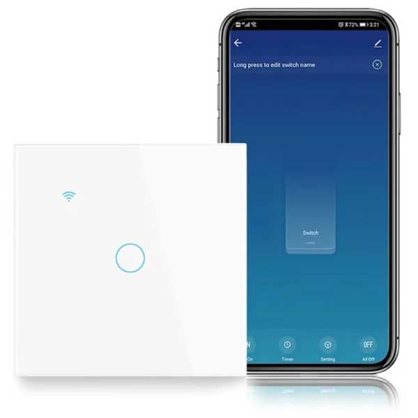 Smart touch switch, white, WiFi, Tempered glass, Classlights, 10A, Voice control, Smart Life / Tuya, LED