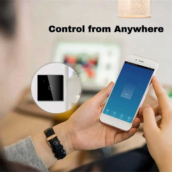 Black Smart Touch Switch, WiFi, Tempered Glass, Classlights, 10A, Voice Control, Smart Life / Tuya, LED
