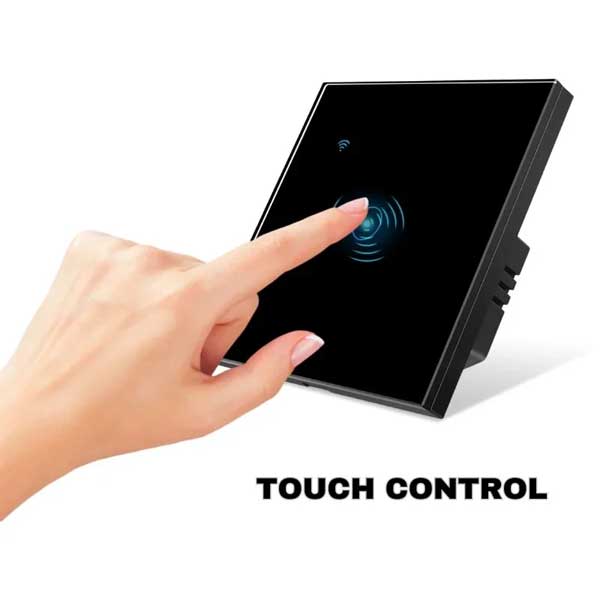 Black Smart Touch Switch, WiFi, Tempered Glass, Classlights, 10A, Voice Control, Smart Life / Tuya, LED
