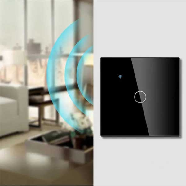 Black Smart Touch Switch, WiFi, Tempered Glass, Classlights, 10A, Voice Control, Smart Life / Tuya, LED