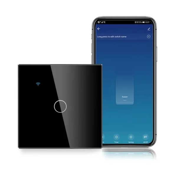 Black Smart Touch Switch, WiFi, Tempered Glass, Classlights, 10A, Voice Control, Smart Life / Tuya, LED