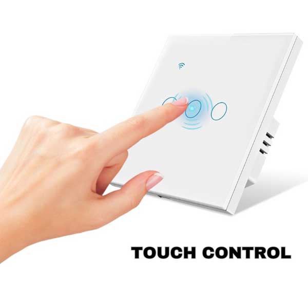 Smart triple touch switch, White, WiFi, Tempered glass, Classlights, 10A, Voice control, Smart Life / Tuya, LED