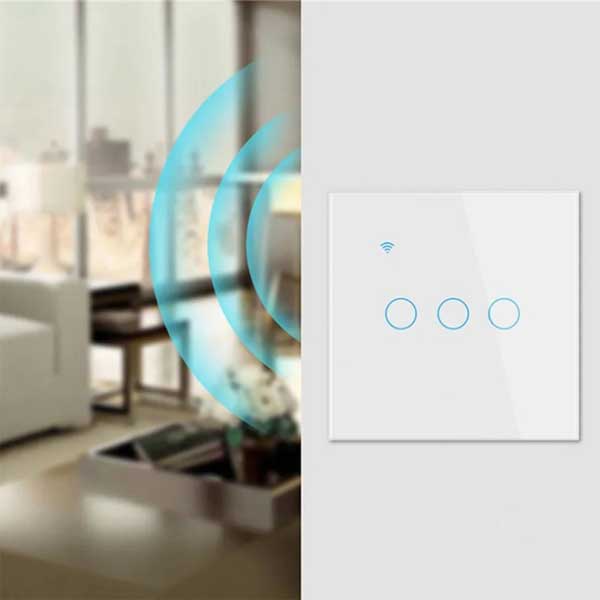 Smart triple touch switch, White, WiFi, Tempered glass, Classlights, 10A, Voice control, Smart Life / Tuya, LED
