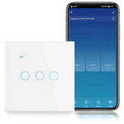 Smart triple touch switch, White, WiFi, Tempered glass, Classlights, 10A, Voice control, Smart Life / Tuya, LED
