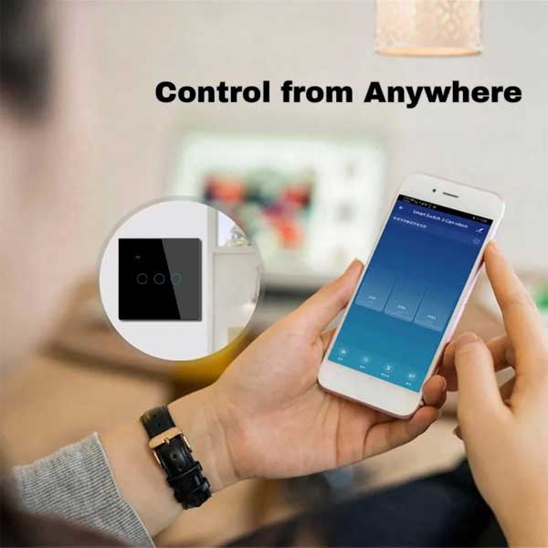 Triple Touch Smart Switch, Black, WiFi, Tempered Glass, Classlights, 10A, Voice Control, Smart Life / Tuya, LED