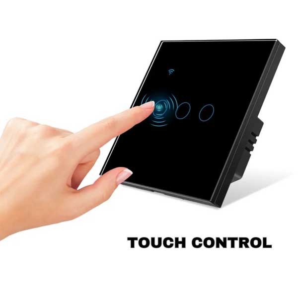 Triple Touch Smart Switch, Black, WiFi, Tempered Glass, Classlights, 10A, Voice Control, Smart Life / Tuya, LED
