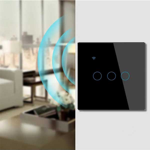 Triple Touch Smart Switch, Black, WiFi, Tempered Glass, Classlights, 10A, Voice Control, Smart Life / Tuya, LED