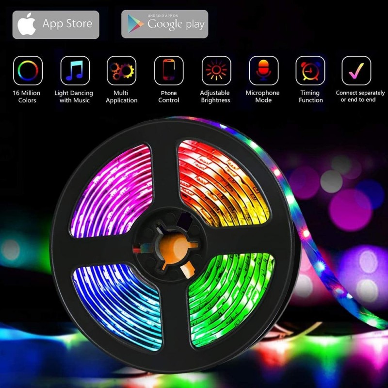 RGB LED Strip Kit for TV, Remote Control + Bluetooth