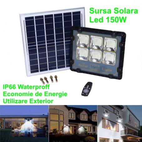 Solar Panel Lighting Kit + 150W LED Floodlight + Remote Control, Complete Package