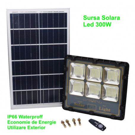 Solar Panel Lighting Kit + 300W LED Floodlight + Remote Control, Complete Package