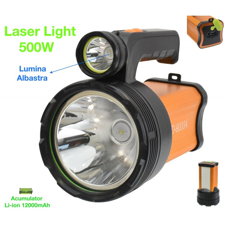 500W White/Blue Laser LED Flashlight, Professional-TD9000A