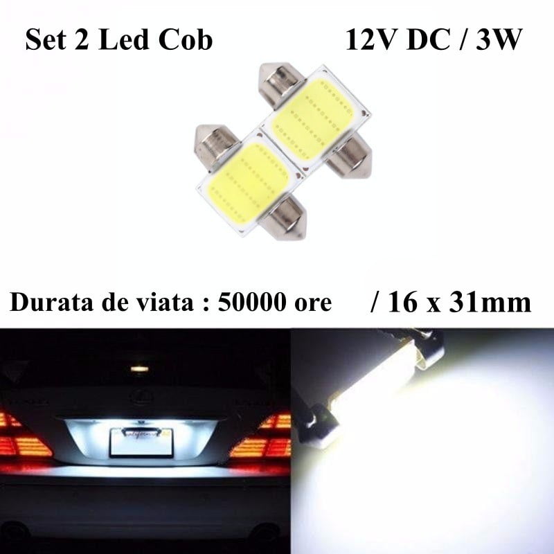 LED Car COB 31mm, White Light, 2Pcs/Set