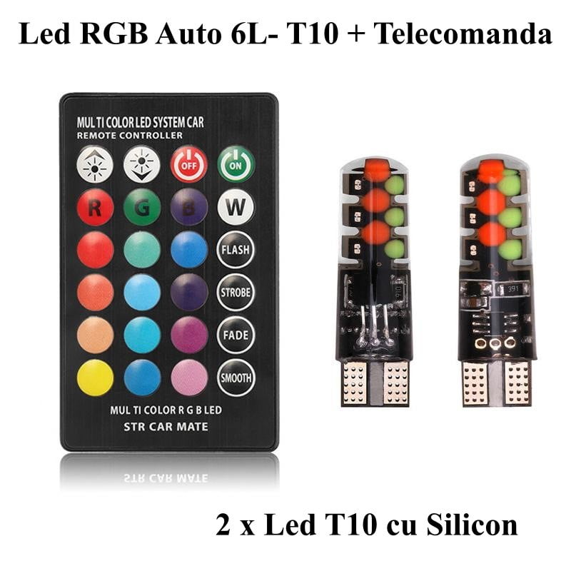 RGB LED for Car, T10 Socket, for Ambient Lighting, Remote Control, 12V-W5W