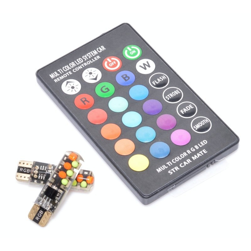 RGB LED for Car, T10 Socket, for Ambient Lighting, Remote Control, 12V-W5W